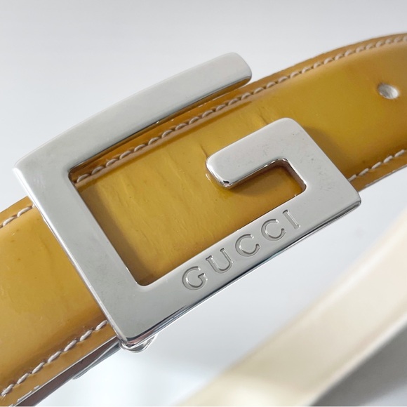 Gucci yellow patent leather square G logo leather small belt - Picture 2 of 9
